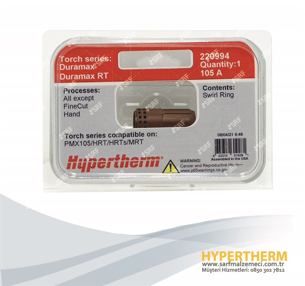 Orijinal Hypertherm® 220994 Swirl Ring - 105A