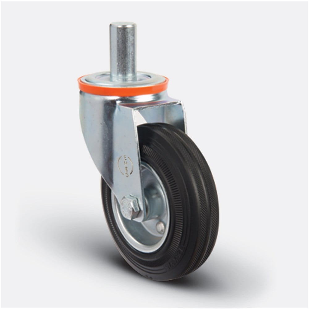 EM03 SPR 100 - Çap:100 Oynak Pim Bağlantılı Çelik Saç Üzeri Kauçuk Kaplamalı Hafif Sanayi Tekerleği - Emes Teker