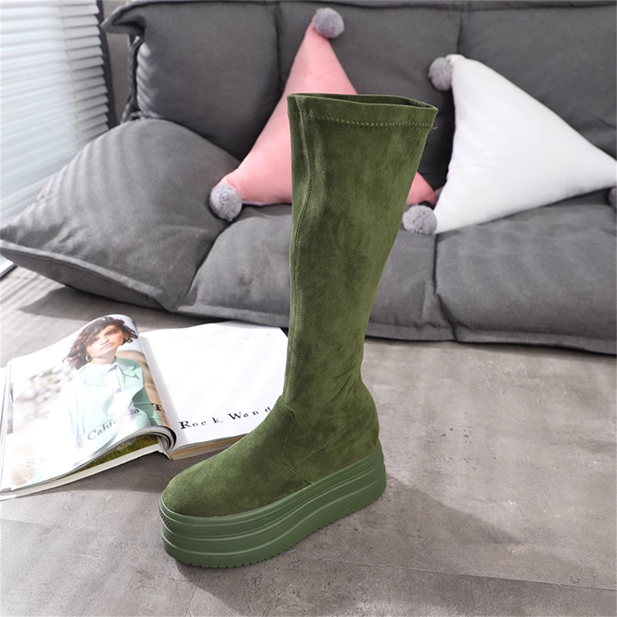 Dolgu Topuk Süet Çizme