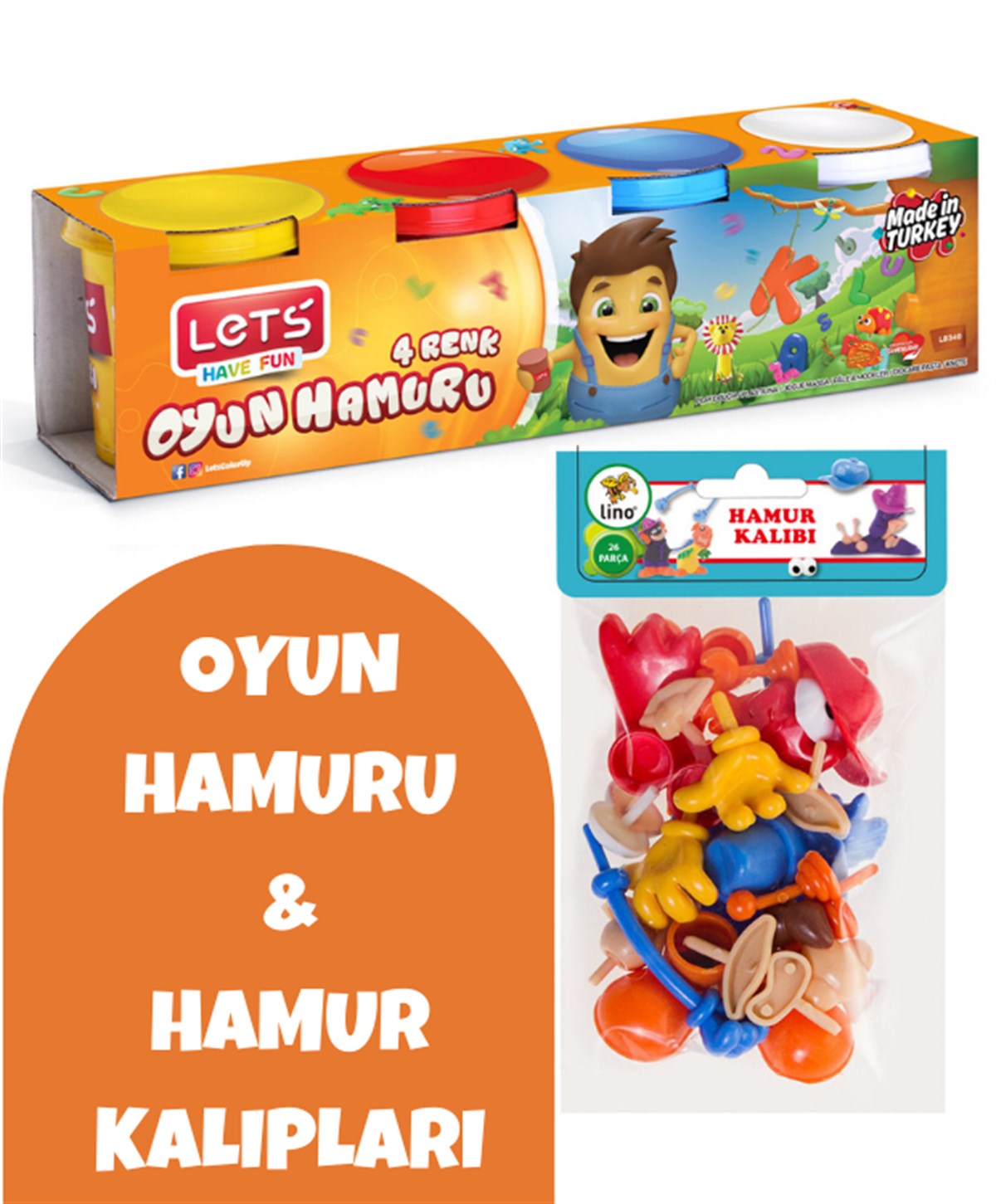 4 Renk Oyun Hamuru & Hamur Kalıpları Seti