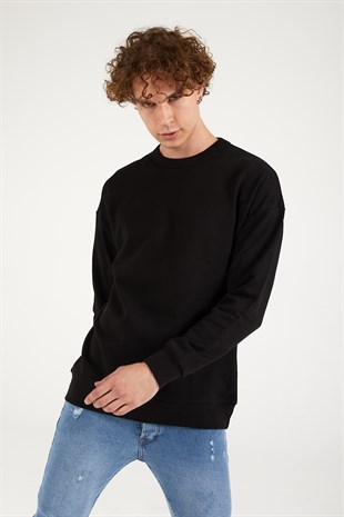 Erkek Basic Oversize Siyah Sweatshirt
