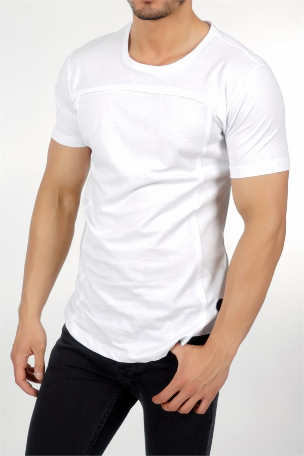 Önü Dikişli Beyaz Erkek T-Shirt