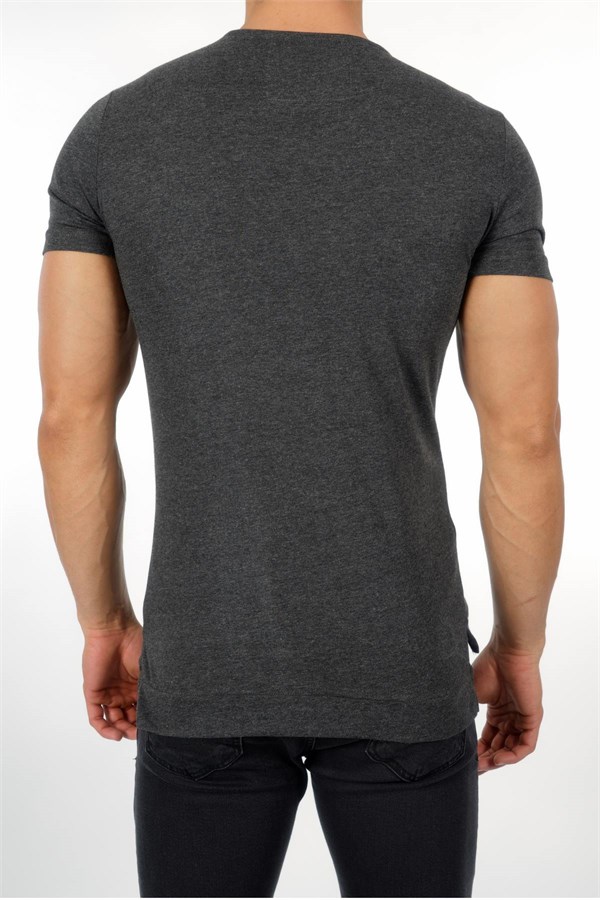 Fermuar İçi Yazılı Antrasit Erkek T-Shirt