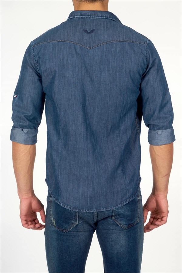 Yırtıklı Mavi Kot Gömlek