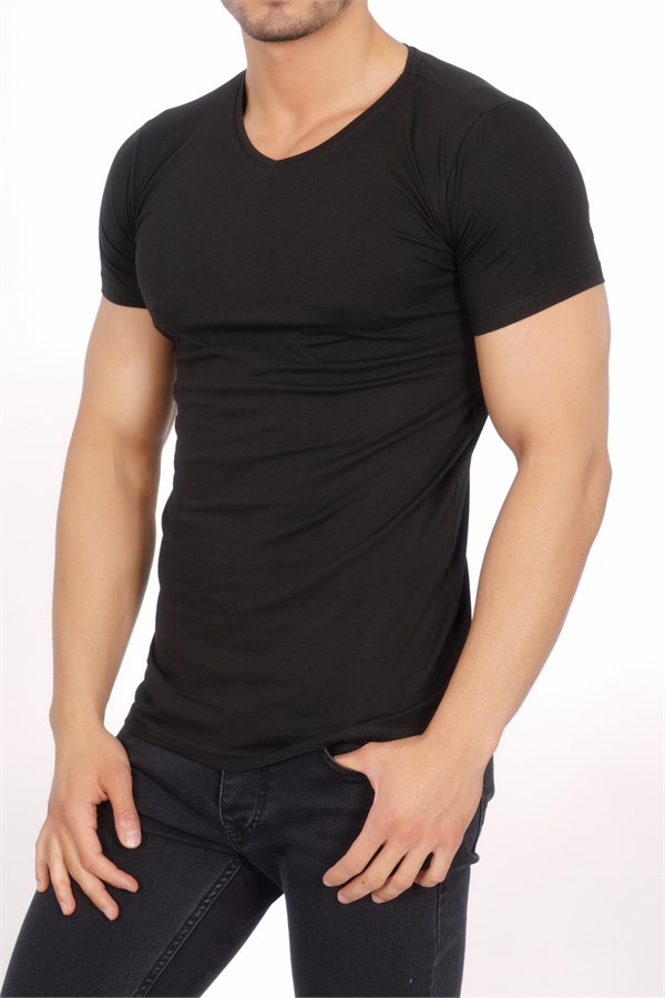 Basic V Yaka Siyah Erkek T-Shirt