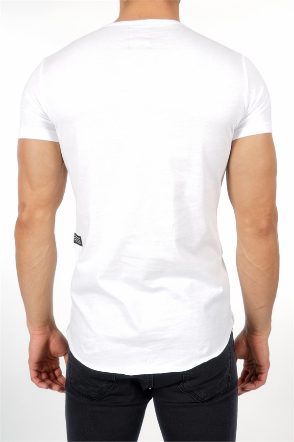 Couture Çizgili Beyaz Erkek T-Shirt
