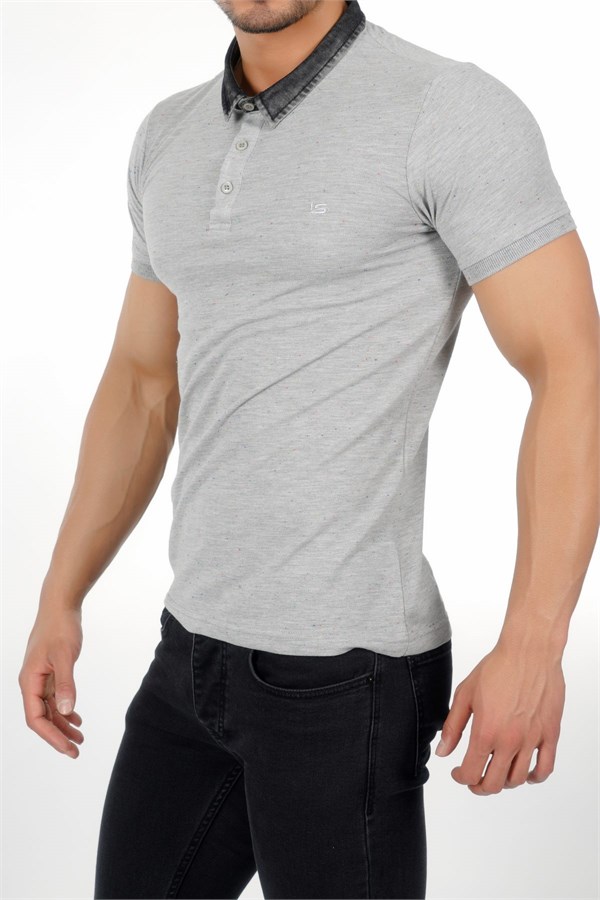 Yakası Kot Detaylı Polo Yaka Erkek T-Shirt