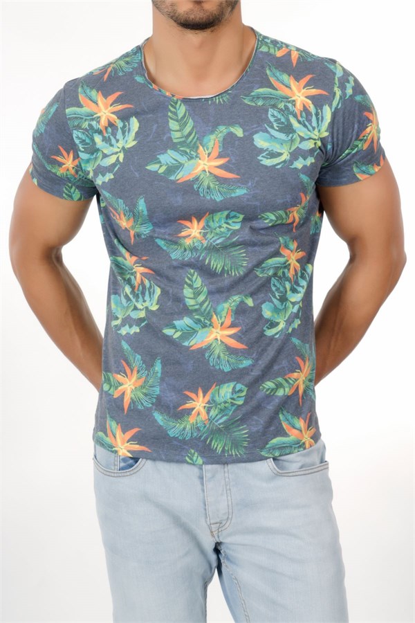 Tropik Desenli Renkli Erkek T-Shirt