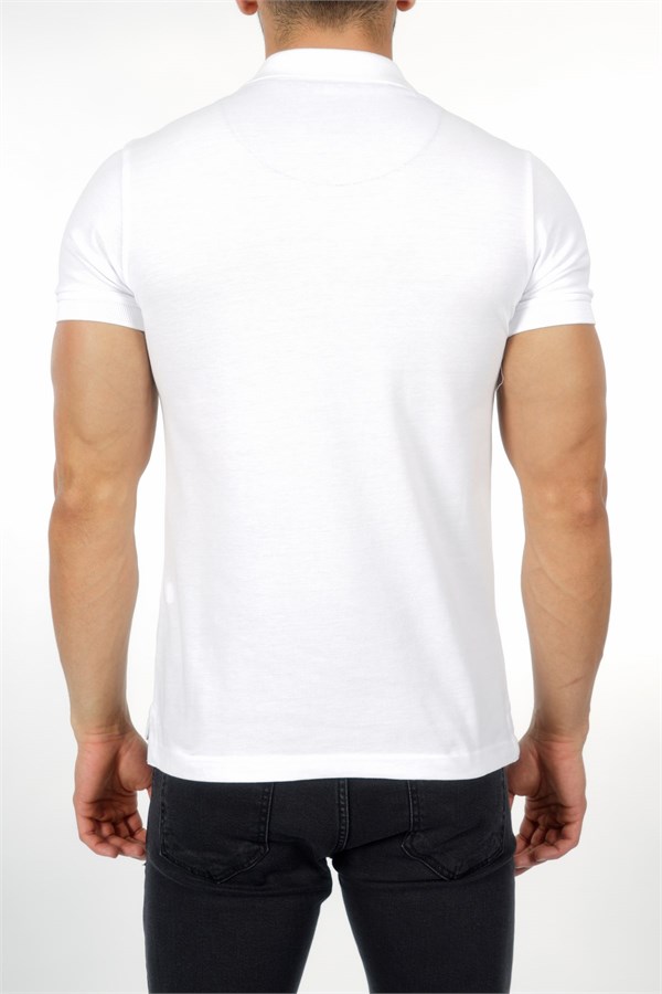Yakası Fermuarlı Polo Yaka Beyaz Erkek T-Shirt