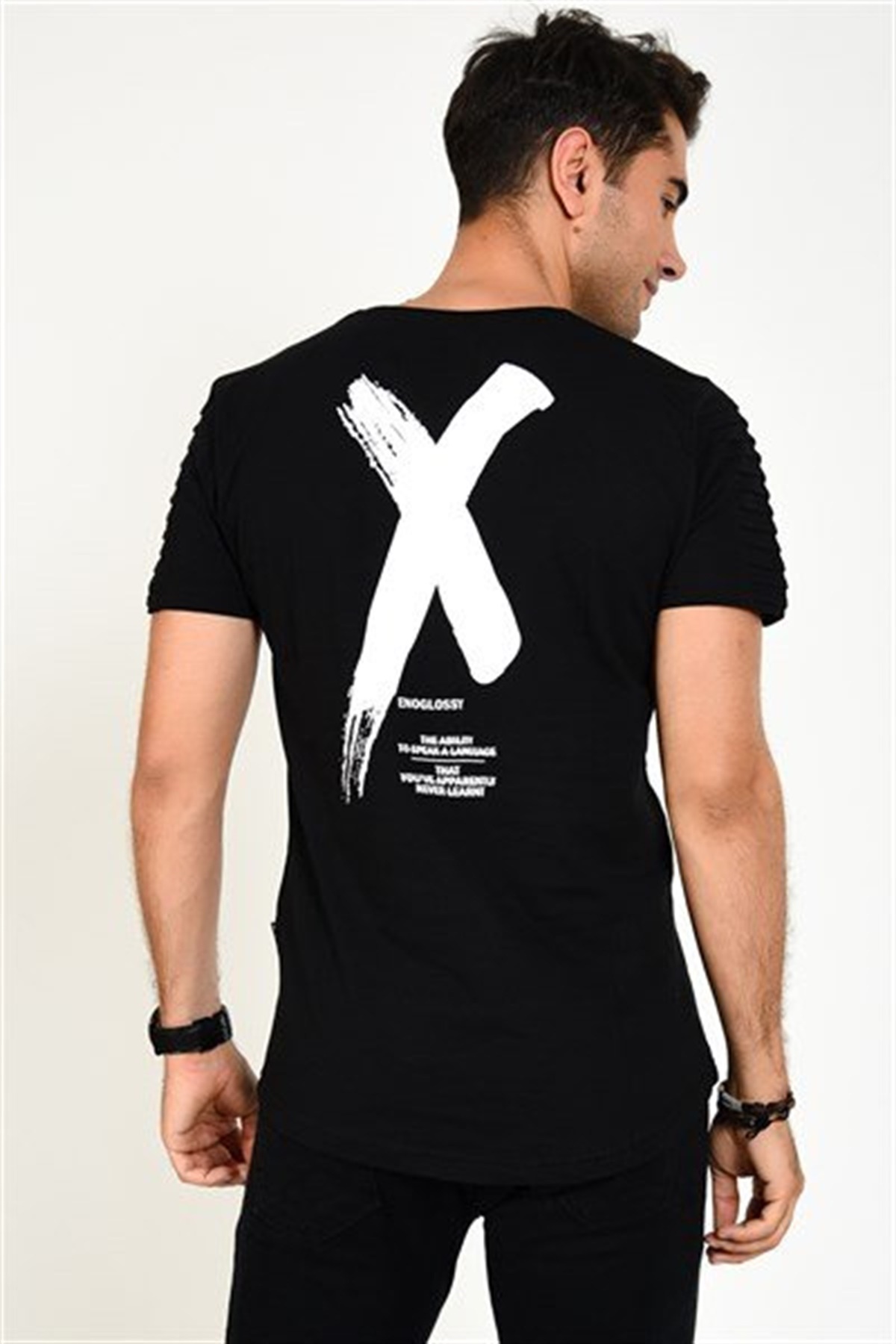 Sırtı X Baskılı Siyah Erkek T-Shirt -YSi