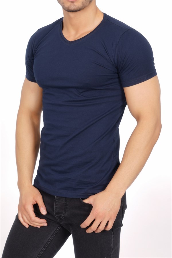 Basic V Yaka Lacivert Erkek T-Shirt