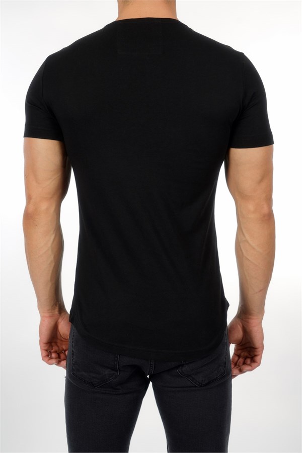 Önü Dikişli Siyah Erkek T-Shirt