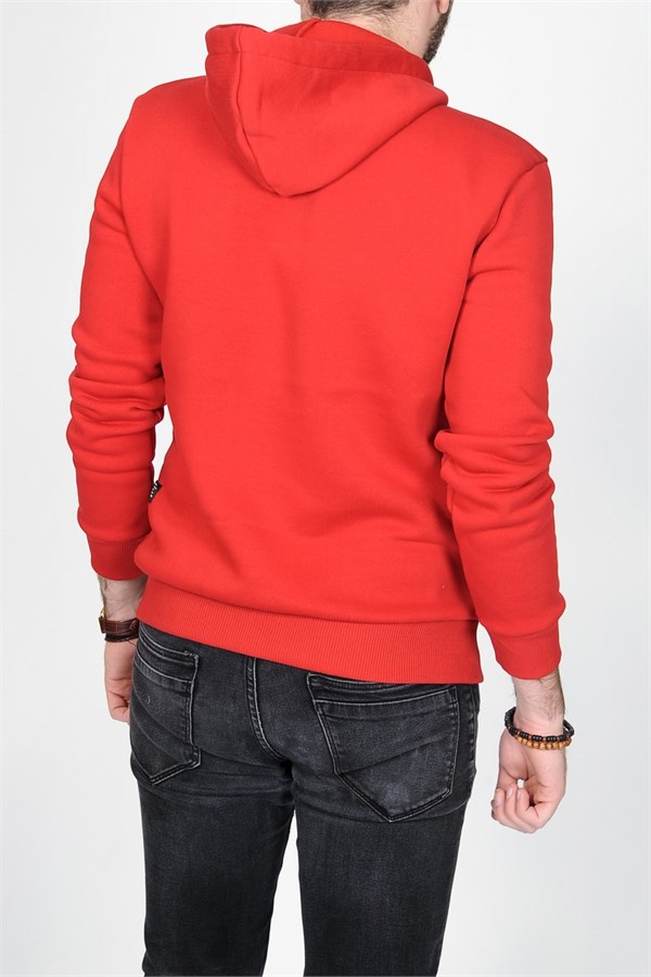 Düz Basic Kapüşonlu Kırmızı Sweatshirt