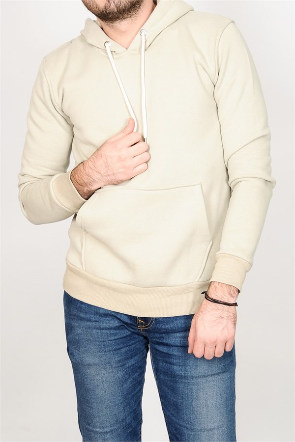Düz Basic Kapüşonlu Taş Rengi Sweatshirt