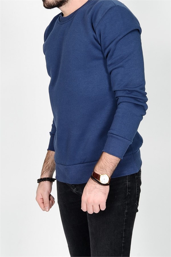 Düz Basic Mavi Erkek Sweatshirt