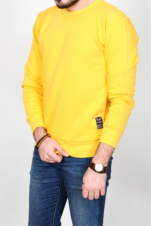 Düz Basic Sarı Erkek Sweatshirt