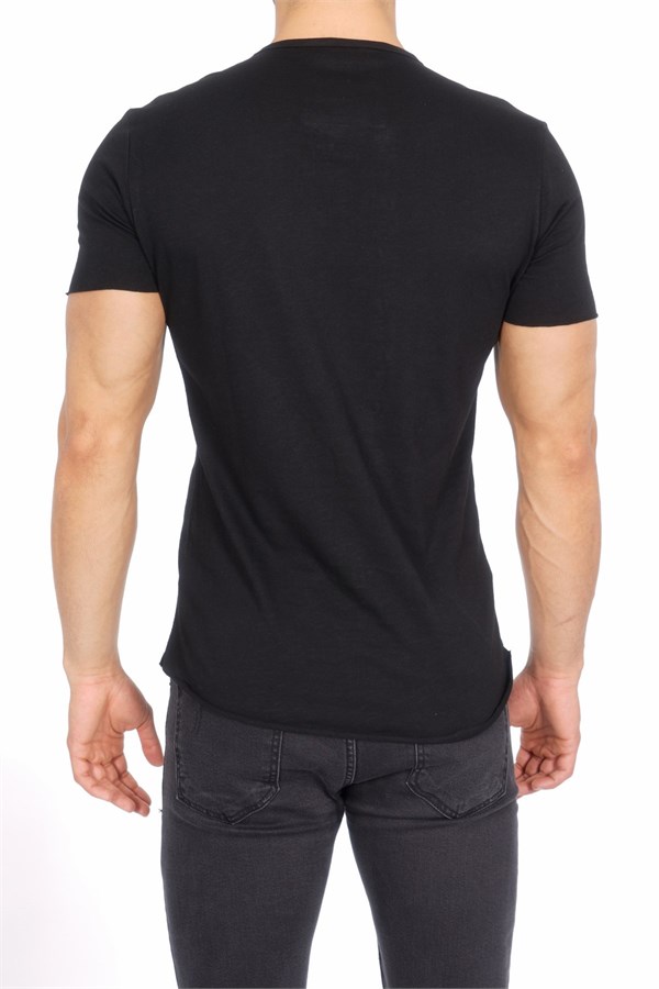 Önü Düğmeli Siyah Erkek T-Shirt