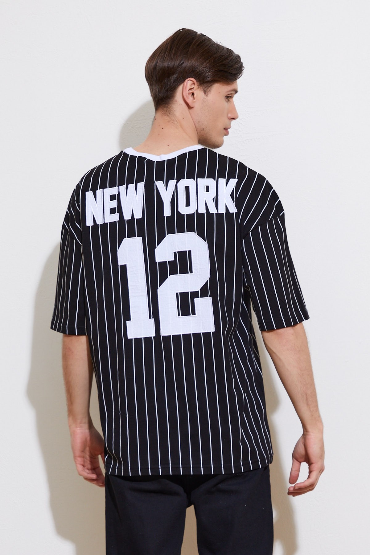 Erkek New York Sırt Nakışlı Siyah T-Shirt
