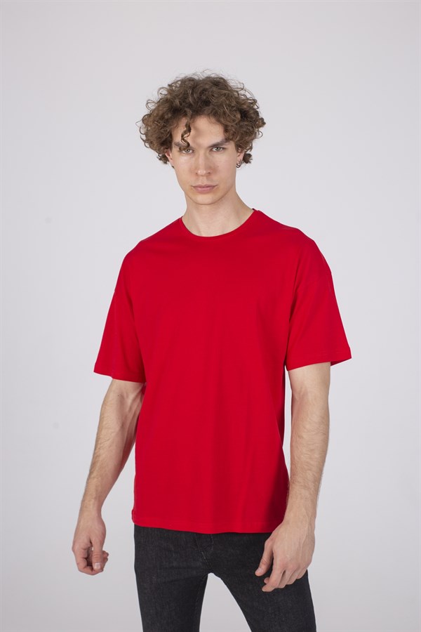 Erkek Oversize Basic Kırmızı T-Shirt