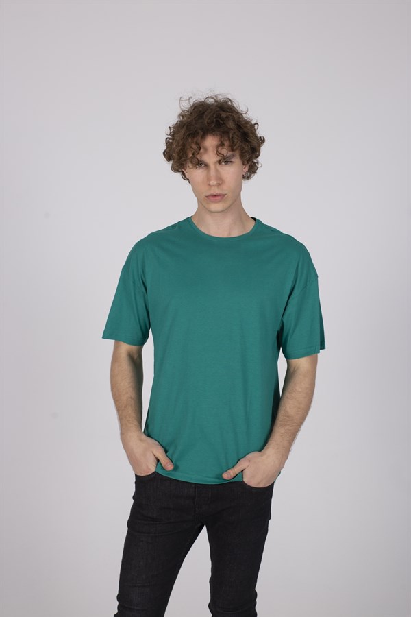 Erkek Oversize Basic Yeşil T-Shirt