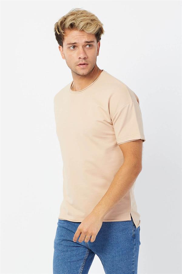 Erkek Oversize Kısa Kol Vizon T-Shirt