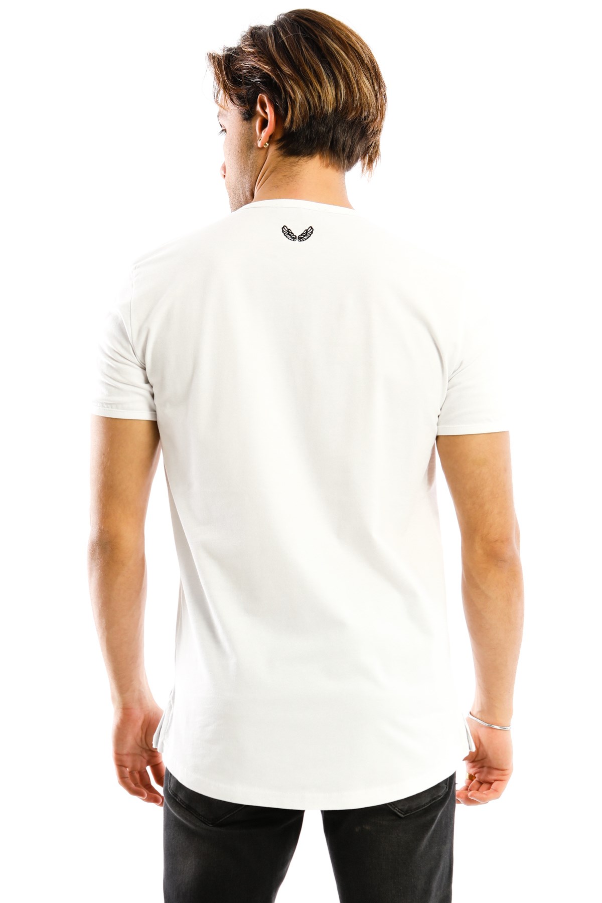 Erkek Yırtmaçlı Pike Beyaz T-Shirt -Be