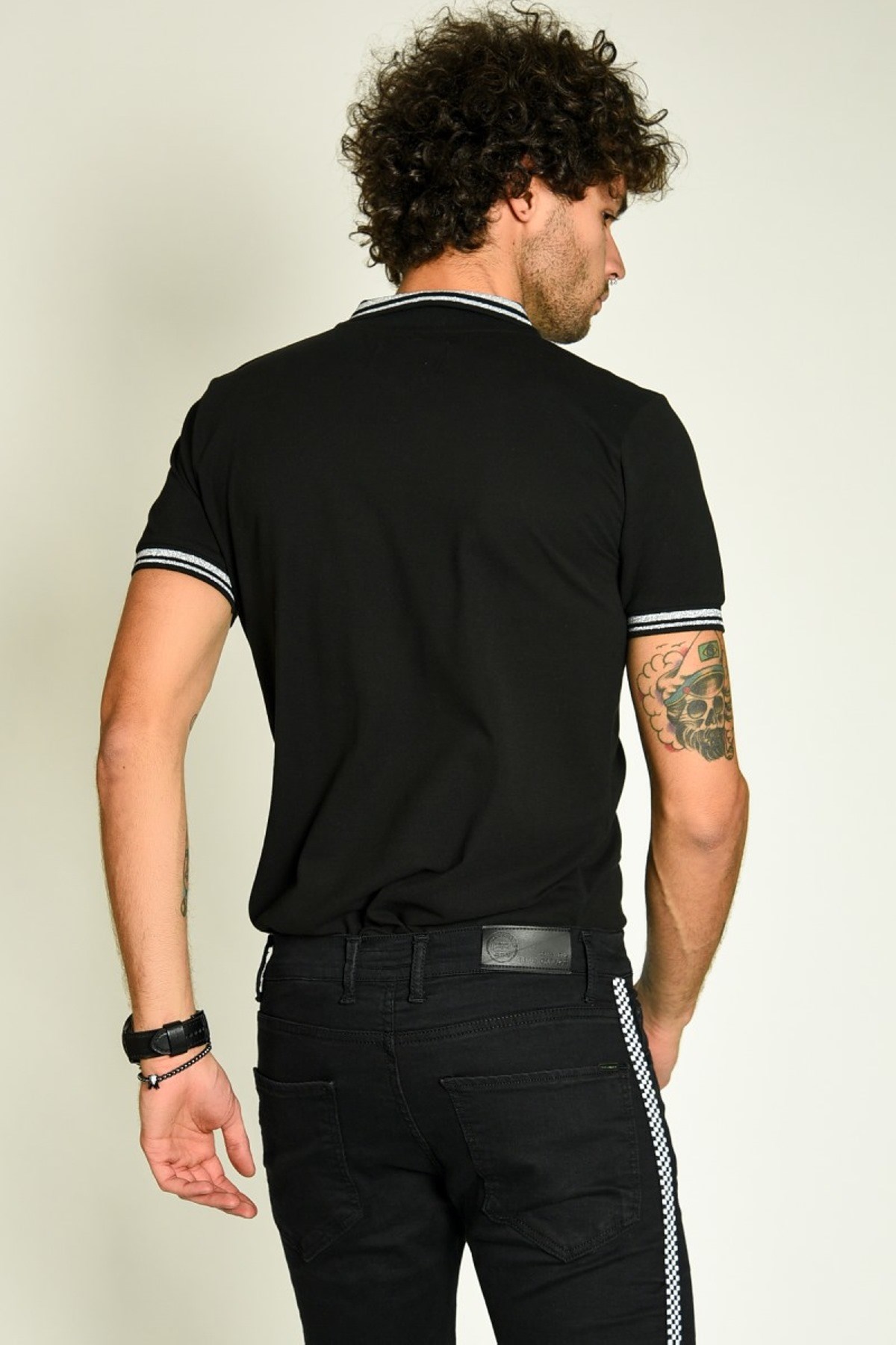 Fermuar Detaylı Polo Sim Yakalı Siyah Erkek T-shirt