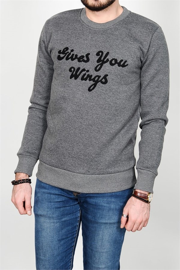 Gives You Wings Baskılı Antrasit Sweatshirt