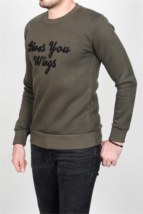 Gives You Wings Baskılı Haki Sweatshirt