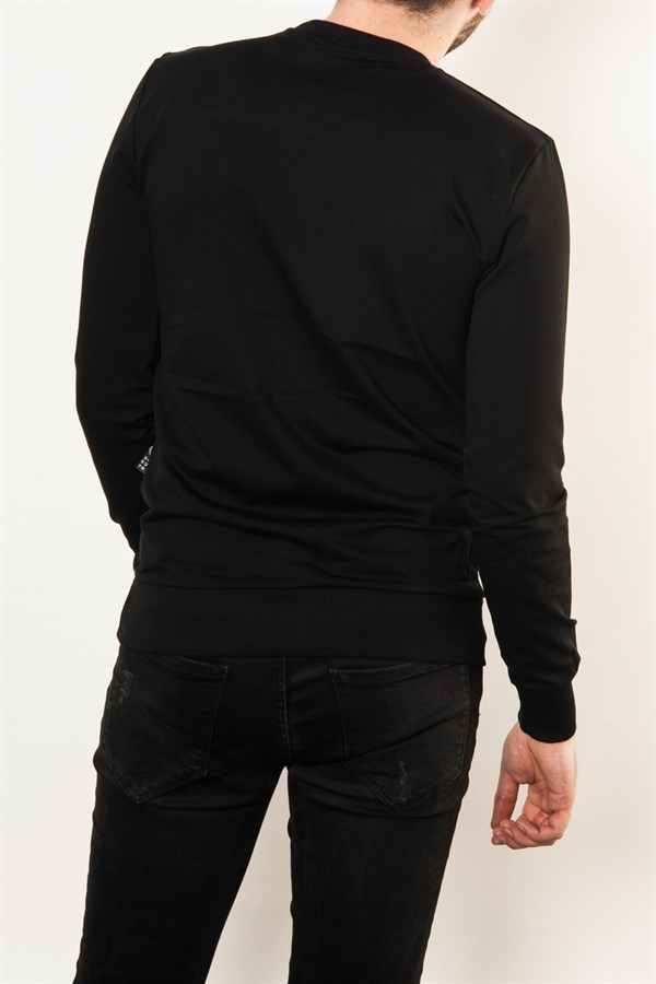 İnce Beyaz Şeritli Siyah Mevsimlik Erkek Sweatshirt