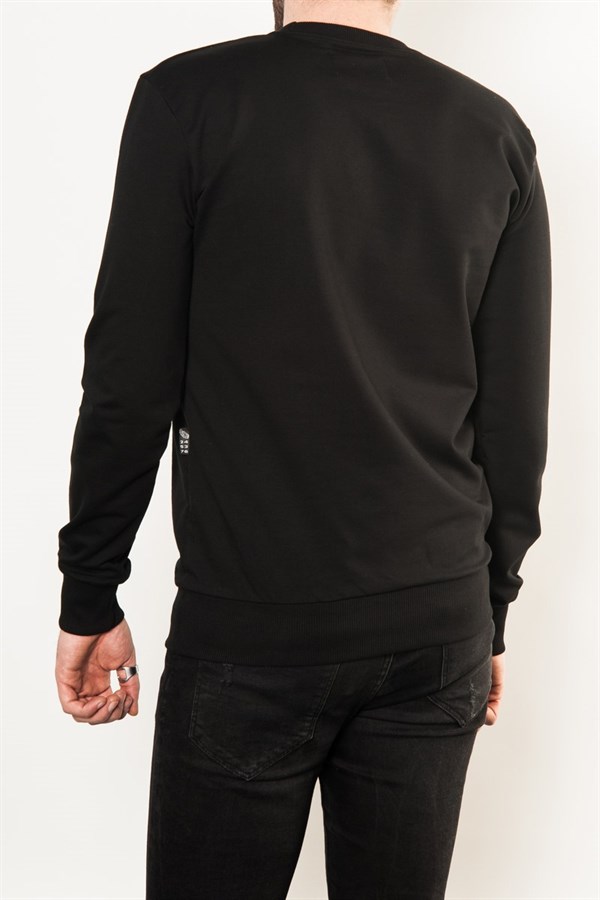 İnce Bordo Şeritli Siyah Mevsimlik Erkek Sweatshirt