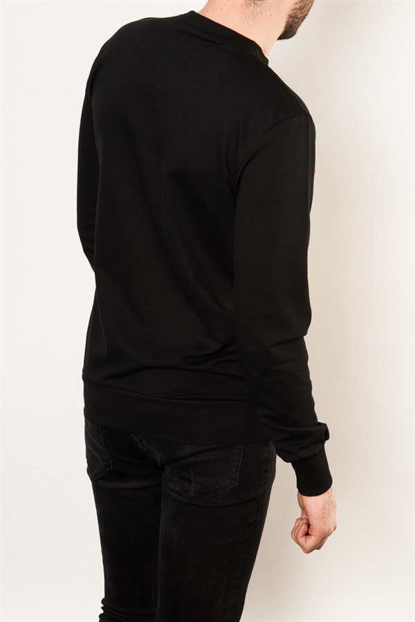 İnce Turuncu Şeritli Siyah Mevsimlik Erkek Sweatshirt