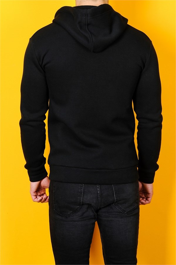 Kapüşonlu Fermuarlı Siyah Erkek Sweatshirt