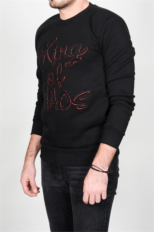 King Of Chaos Baskılı Siyah Sweatshirt
