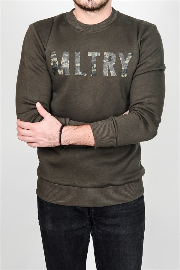 Military Baskılı Haki Erkek Sweatshirt