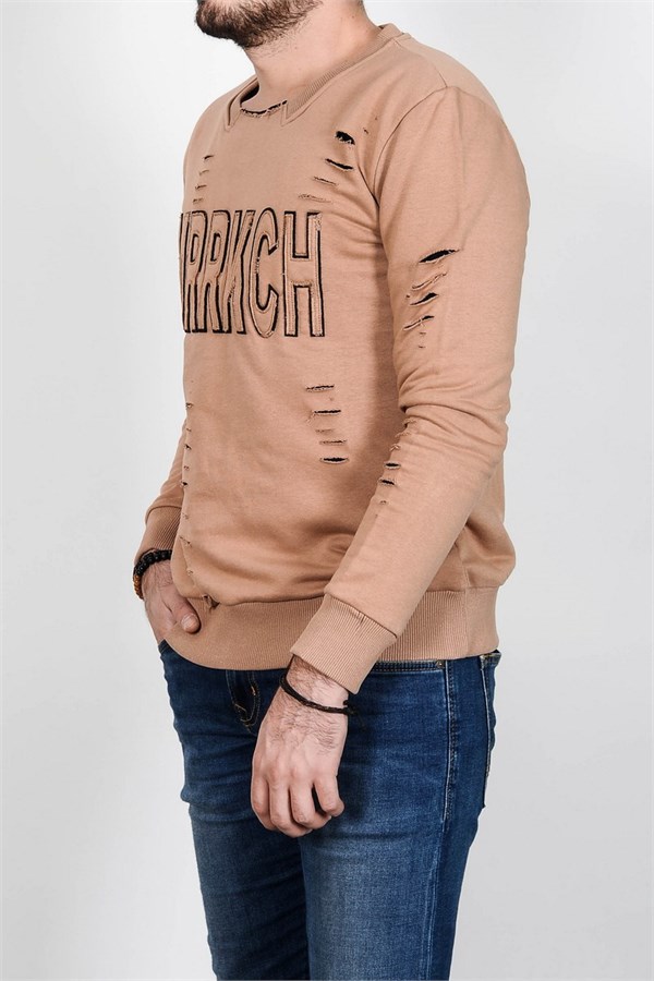 MRRKCH Aplikeli Yırtıklı Vizon Erkek Sweatshirt