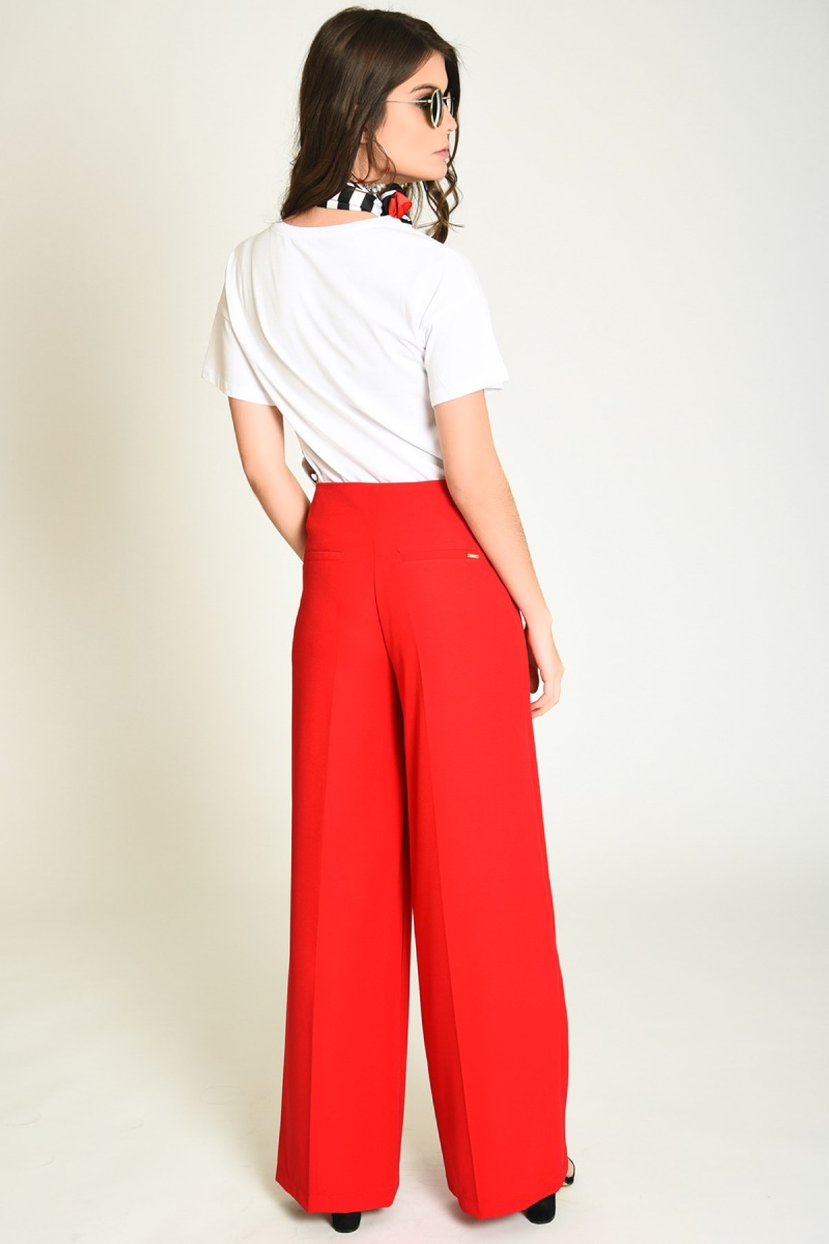 Ön Ortası Fermuarlı Kırmızı Kadın Pantolon