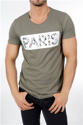 Paris Baskılı Haki Erkek T-Shirt