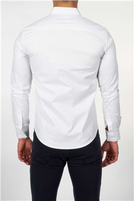 Puantiyeli Likralı Beyaz Gömlek