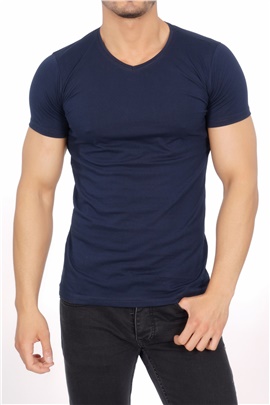 Basic V Yaka Lacivert Erkek T-Shirt