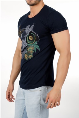 Kurukafa Nakışlı Lacivert Erkek T-Shirt