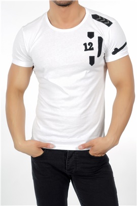 Omuz Armalı Beyaz T-Shirt