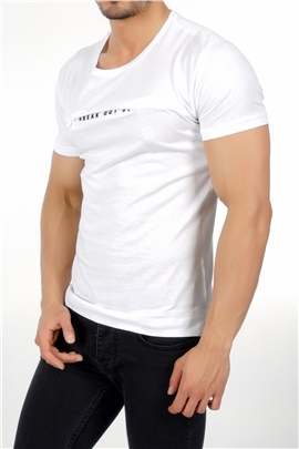 Fermuar İçi Yazılı Beyaz Erkek T-Shirt