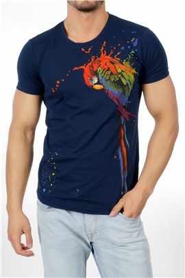 Papağan Baskılı Lacivert Erkek T-Shirt