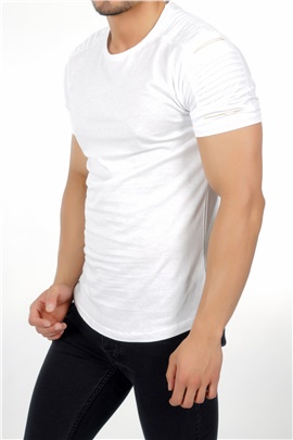 Omuzları Dikişli Beyaz Erkek T-Shirt