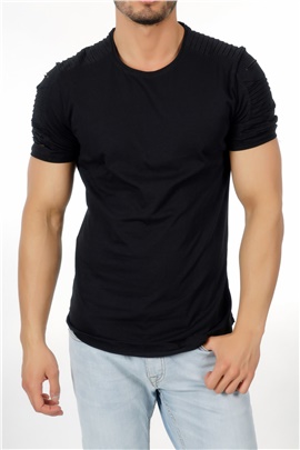 Omuzları Dikişli Siyah Erkek T-Shirt
