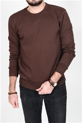 Düz Basic Kahverengi Erkek Sweatshirt