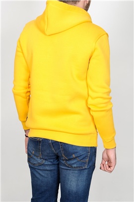 Düz Basic Kapüşonlu Sarı Sweatshirt