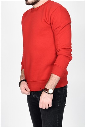 Düz Basic Kırmızı Erkek Sweatshirt