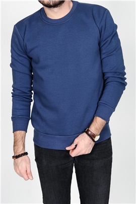 Düz Basic Mavi Erkek Sweatshirt